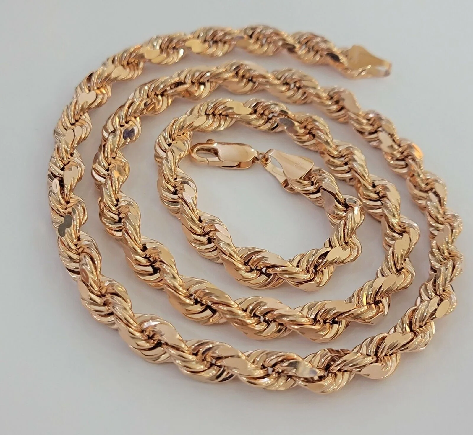 10k Rose Gold Rope Necklace Chain 6mm 22, 24, 26, 28 Inch Diamond cut SEMI SOLID - Image 3