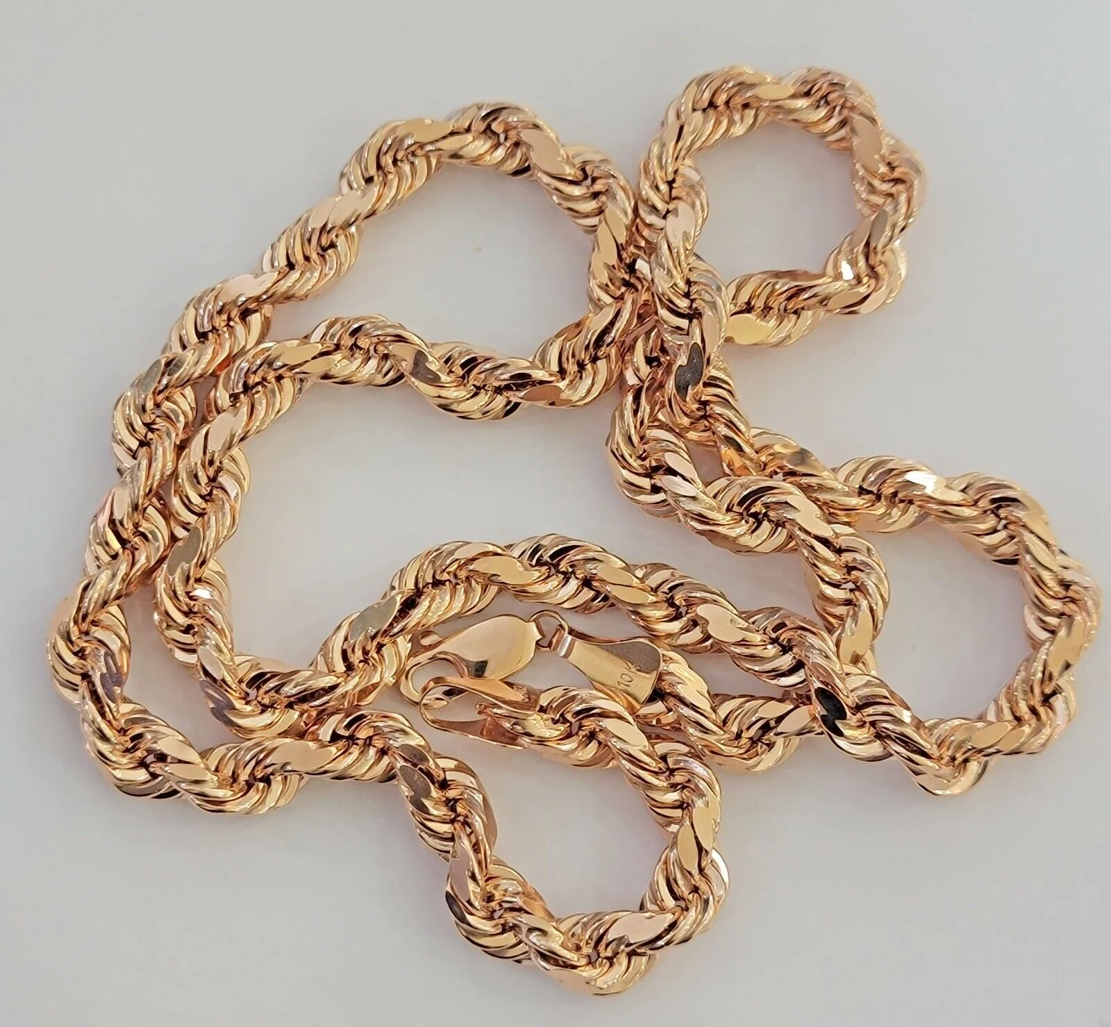 10k Rose Gold Rope Necklace Chain 6mm 22, 24, 26, 28 Inch Diamond cut SEMI SOLID - Image 4