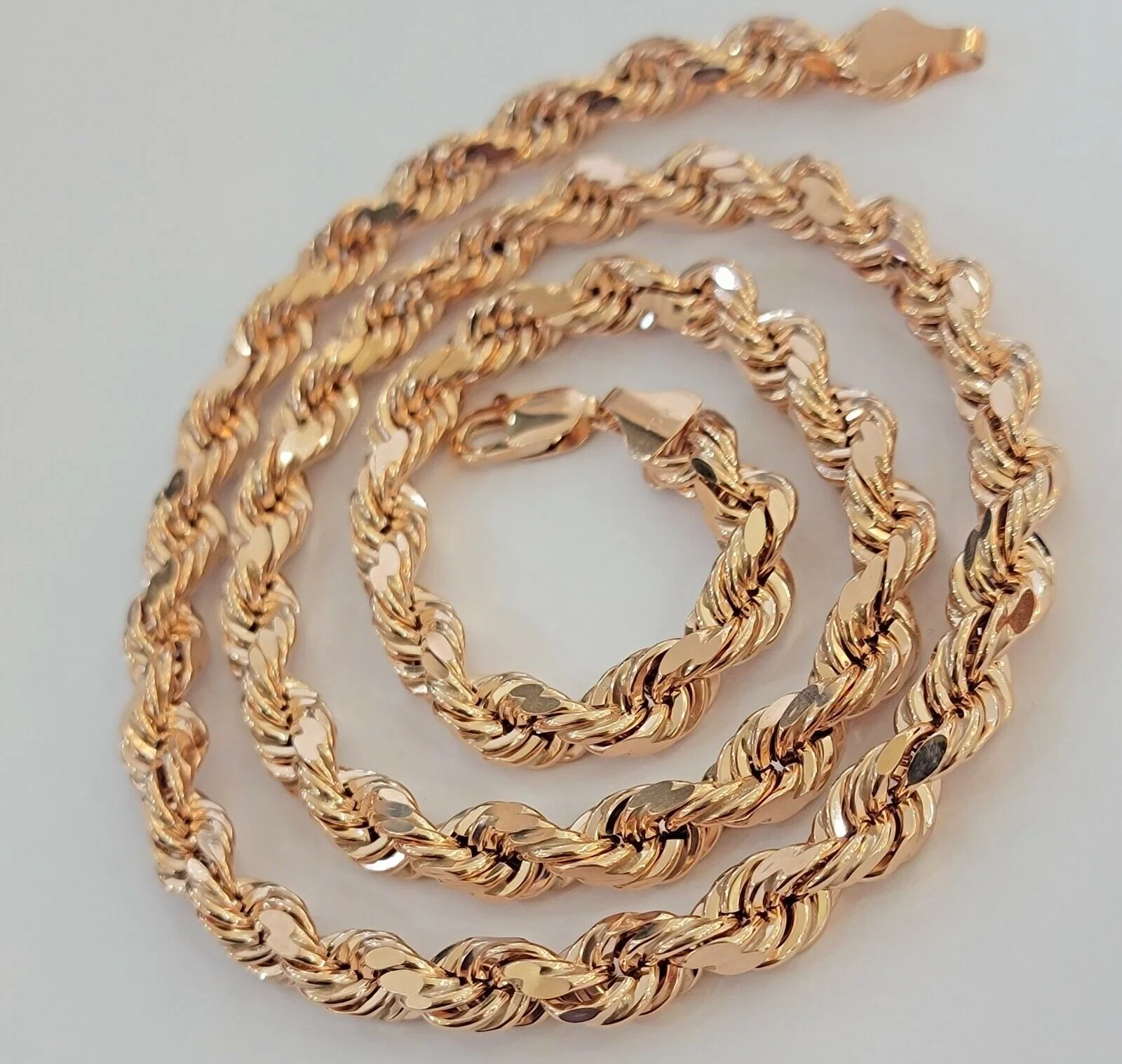 10k Rose Gold Rope Necklace Chain 6mm 22, 24, 26, 28 Inch Diamond cut SEMI SOLID - Image 5