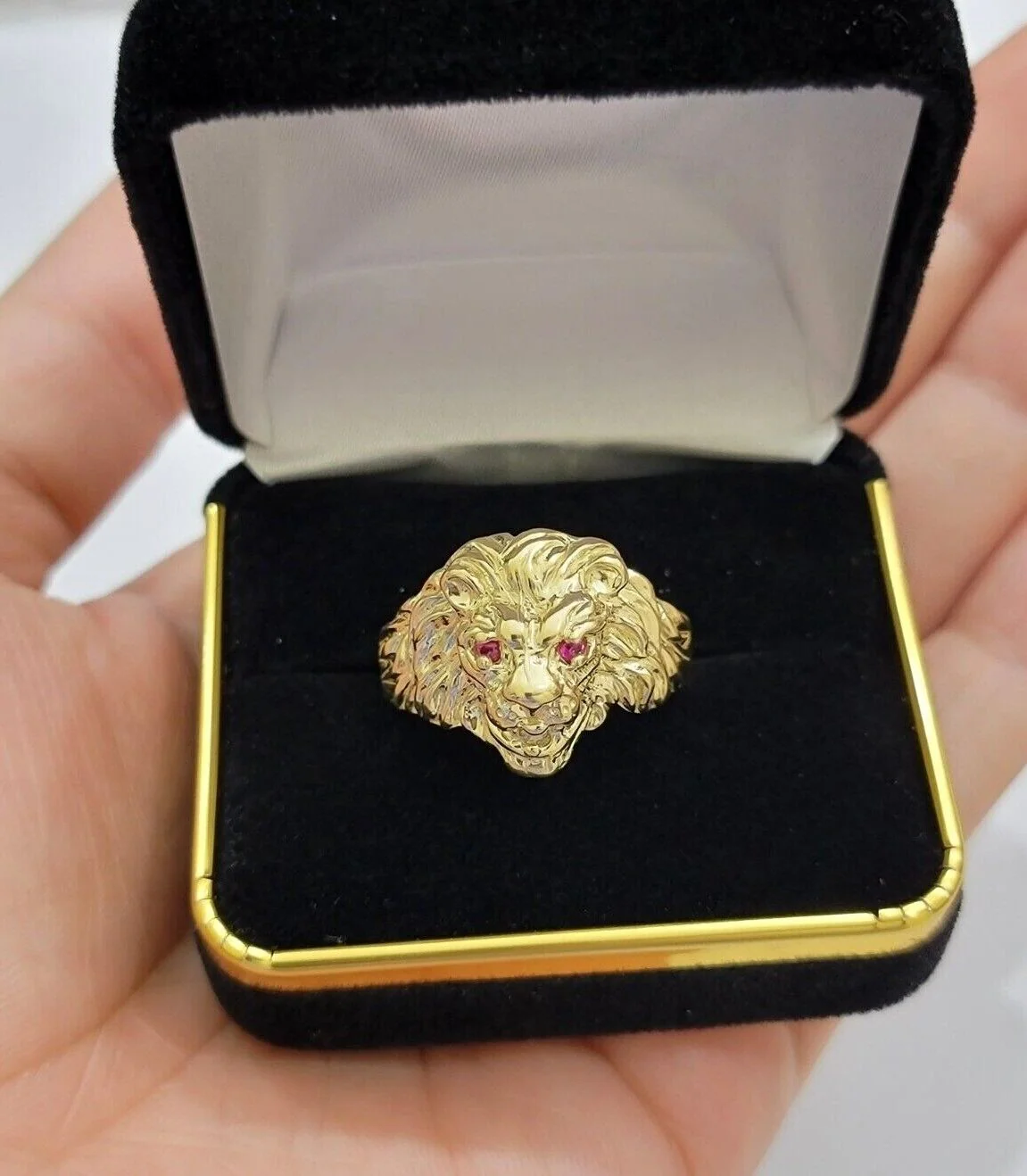 10k Solid Yellow Gold Men's Lion Roaring Ring Casual Style 10kt Red Eye New SALE Size: 6 7 8 9 10 11&12 - Image 3