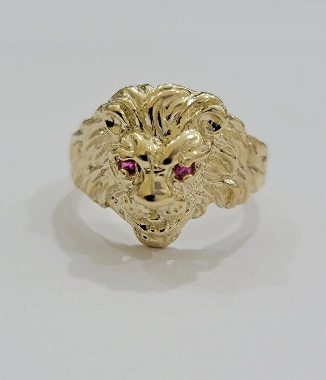 10k Solid Yellow Gold Men's Lion Roaring Ring Casual Style 10kt Red Eye New SALE Size: 6 7 8 9 10 11&12 - Image 4
