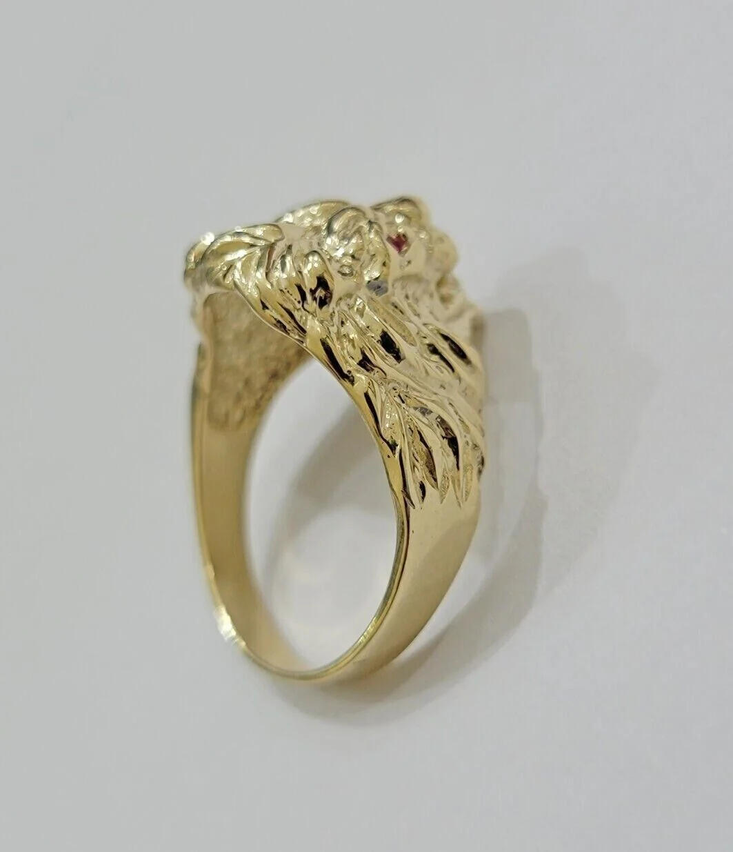 10k Solid Yellow Gold Men's Lion Roaring Ring Casual Style 10kt Red Eye New SALE Size: 6 7 8 9 10 11&12 - Image 5