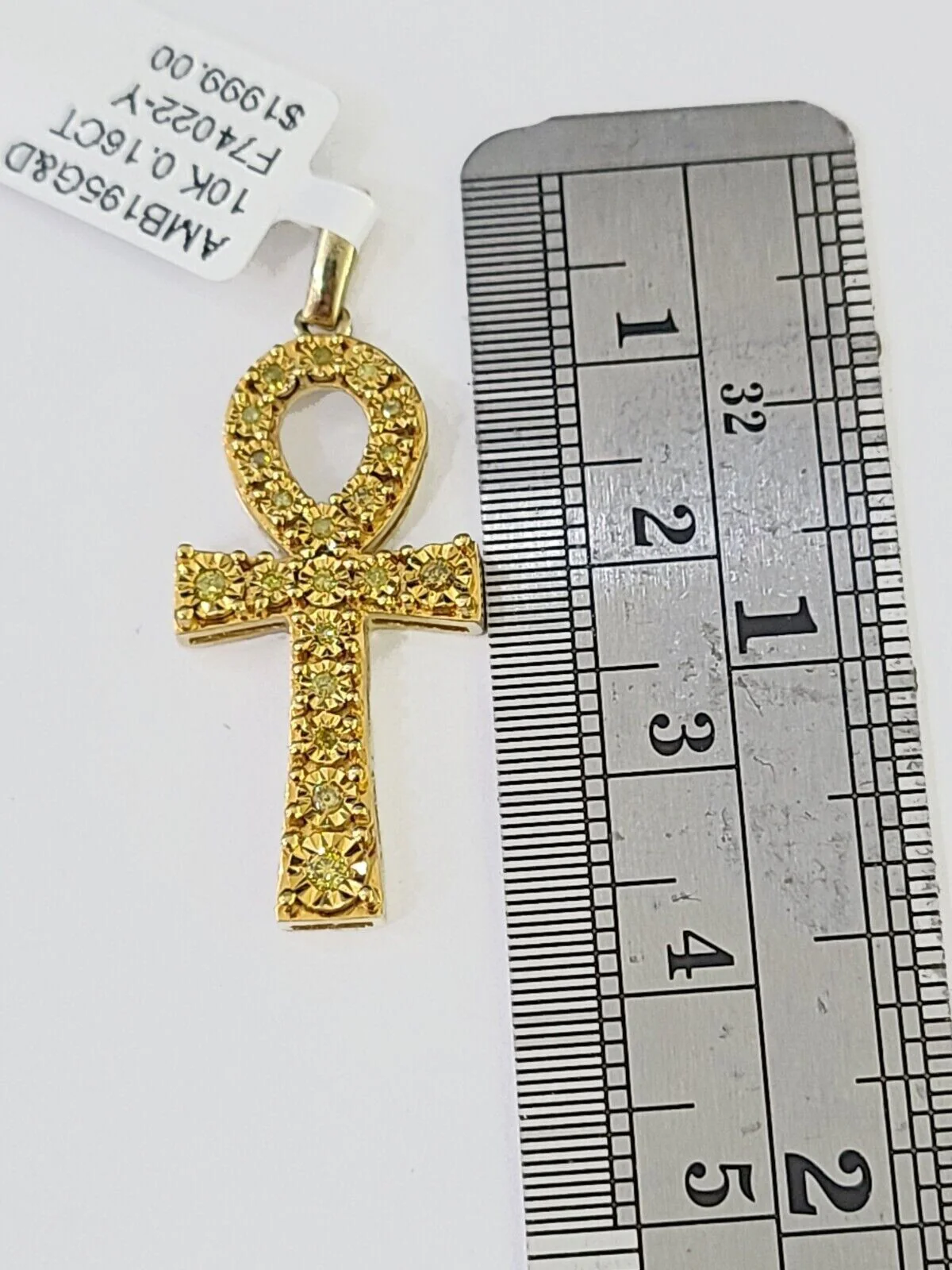 Ankh Cross Charm Pendant REAL 10k Yellow Gold Genuine Natural Diamond Men Women - Image 3