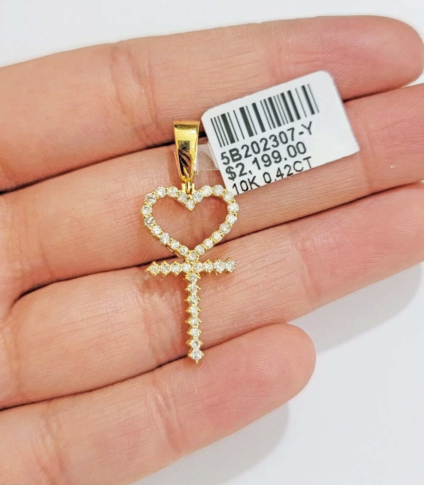 Ladies charm pendant Real 10k gold Natural Diamonds Heart Ankh Cross For Women - Image 3