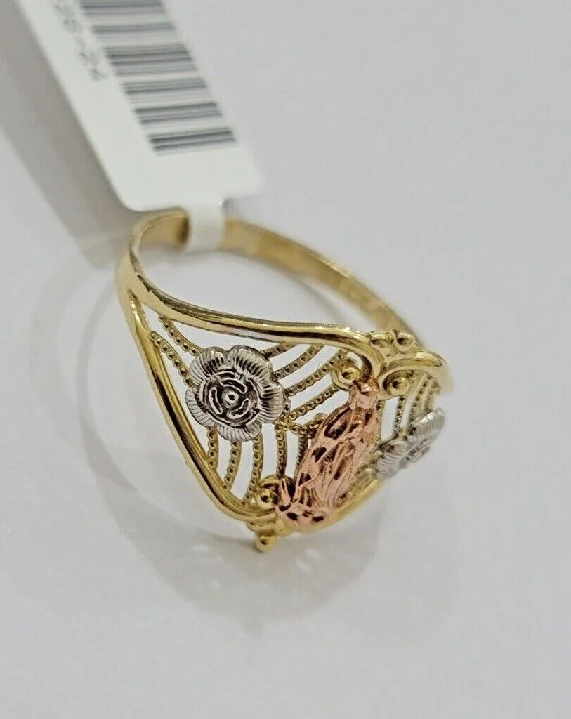 Ladies Ring 10k Yellow Gold Virgin Mary Cross 10KT REAL Gold Unique Size: 6 7 8 9 10 11&12 - Image 10