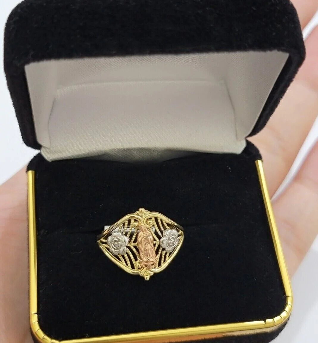Ladies Ring 10k Yellow Gold Virgin Mary Cross 10KT REAL Gold Unique Size: 6 7 8 9 10 11&12 - Image 3