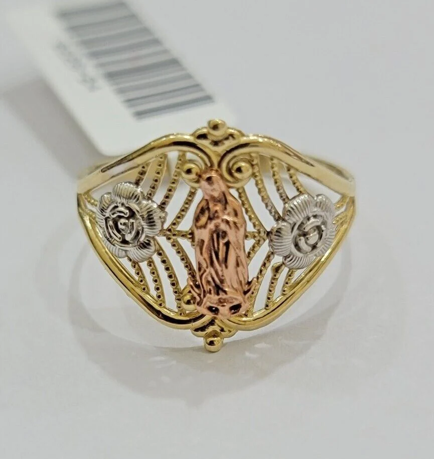 Ladies Ring 10k Yellow Gold Virgin Mary Cross 10KT REAL Gold Unique Size: 6 7 8 9 10 11&12 - Image 4