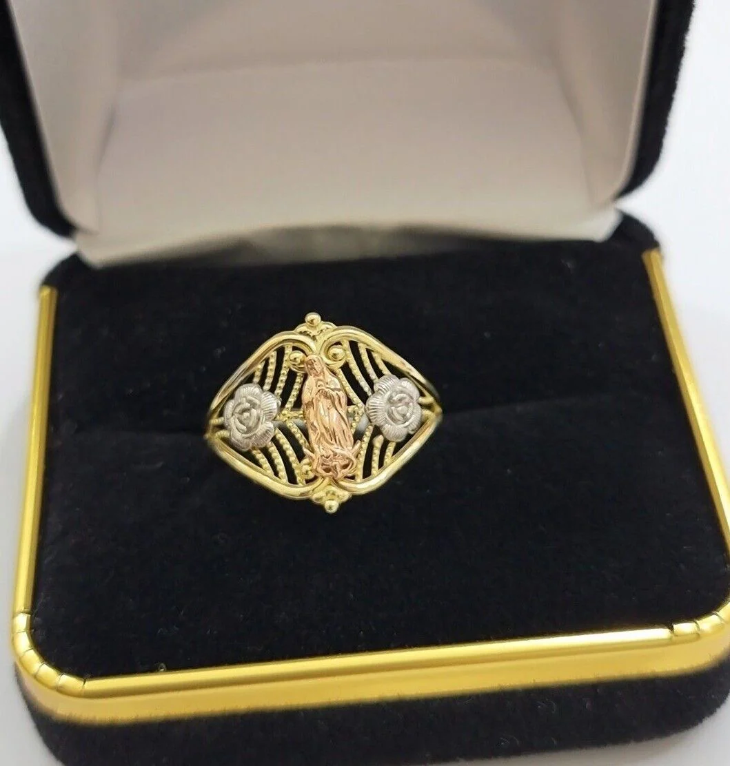 Ladies Ring 10k Yellow Gold Virgin Mary Cross 10KT REAL Gold Unique Size: 6 7 8 9 10 11&12 - Image 5