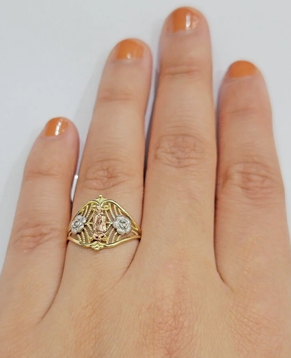 Ladies Ring 10k Yellow Gold Virgin Mary Cross 10KT REAL Gold Unique Size: 6 7 8 9 10 11&12 - Image 6