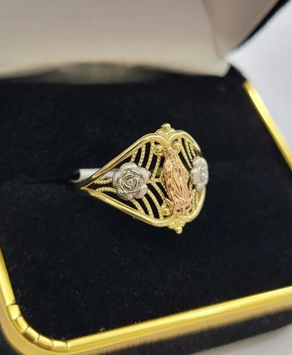 Ladies Ring 10k Yellow Gold Virgin Mary Cross 10KT REAL Gold Unique Size: 6 7 8 9 10 11&12 - Image 7