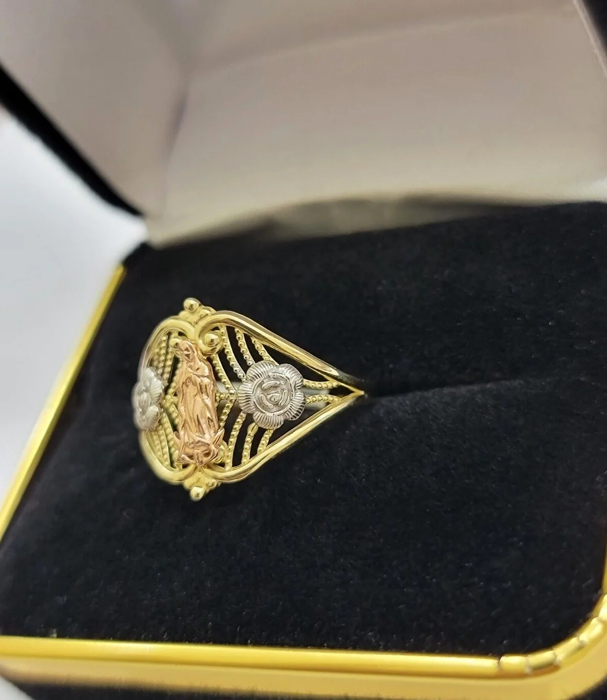 Ladies Ring 10k Yellow Gold Virgin Mary Cross 10KT REAL Gold Unique Size: 6 7 8 9 10 11&12 - Image 8