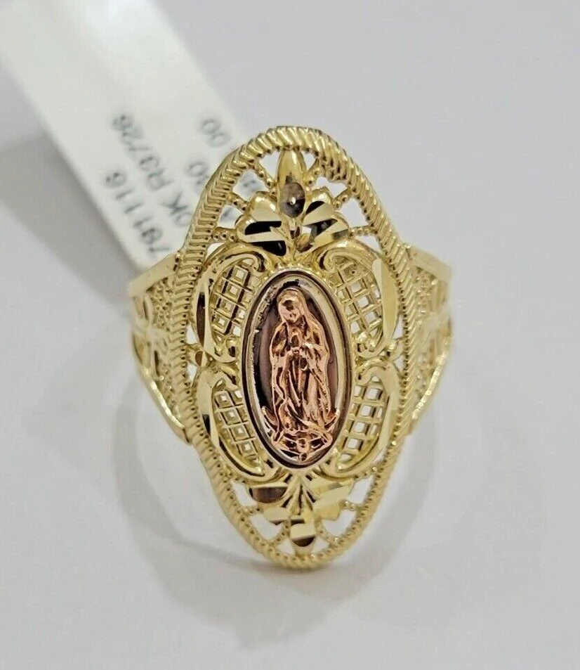 Ladies Ring 10k Yellow Gold Virgin Mary Cross 10KT REAL Gold Unique Size: 6 7 8 9 10 11&12 - Image 11