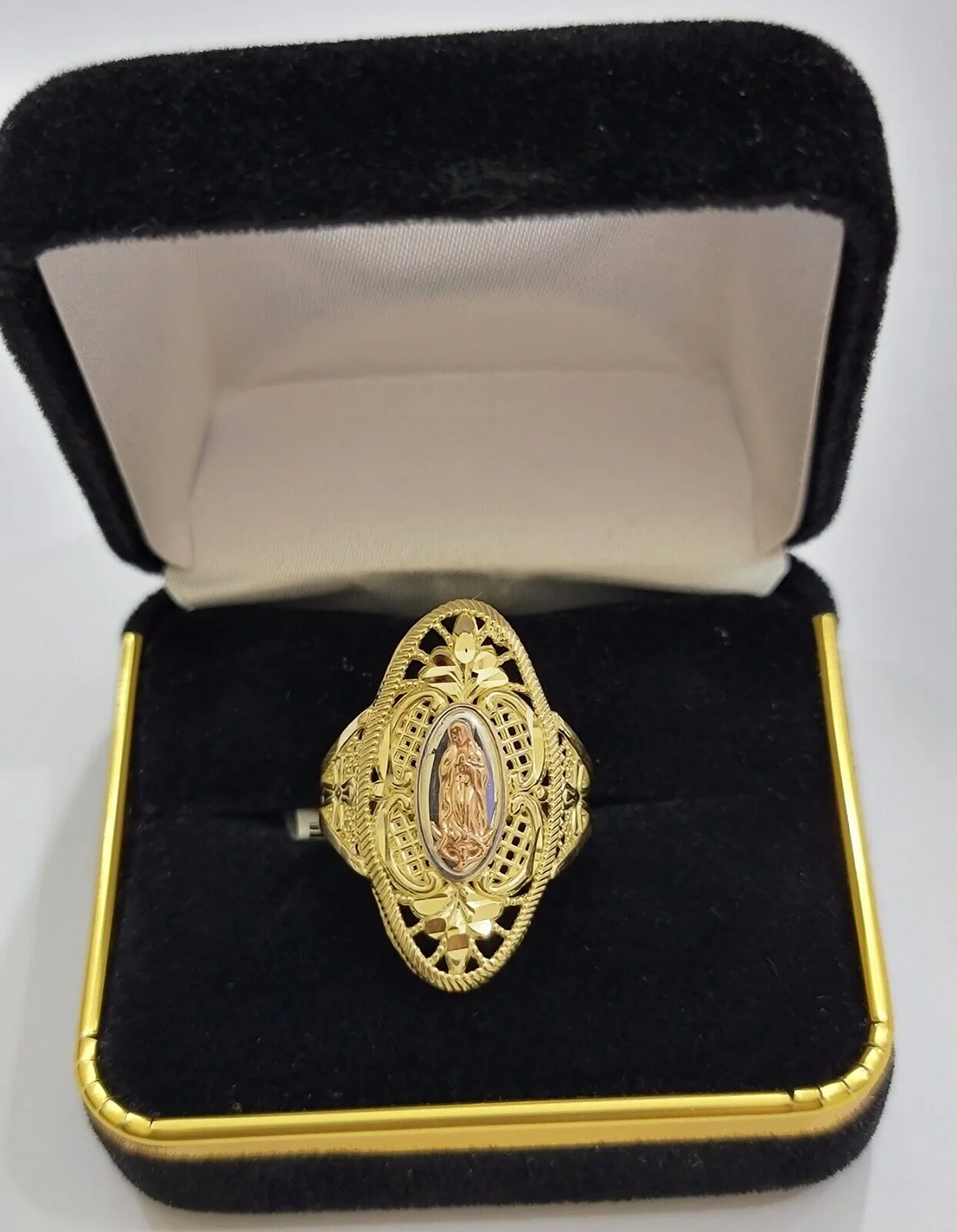 Ladies Ring 10k Yellow Gold Virgin Mary Cross 10KT REAL Gold Unique Size: 6 7 8 9 10 11&12 - Image 3