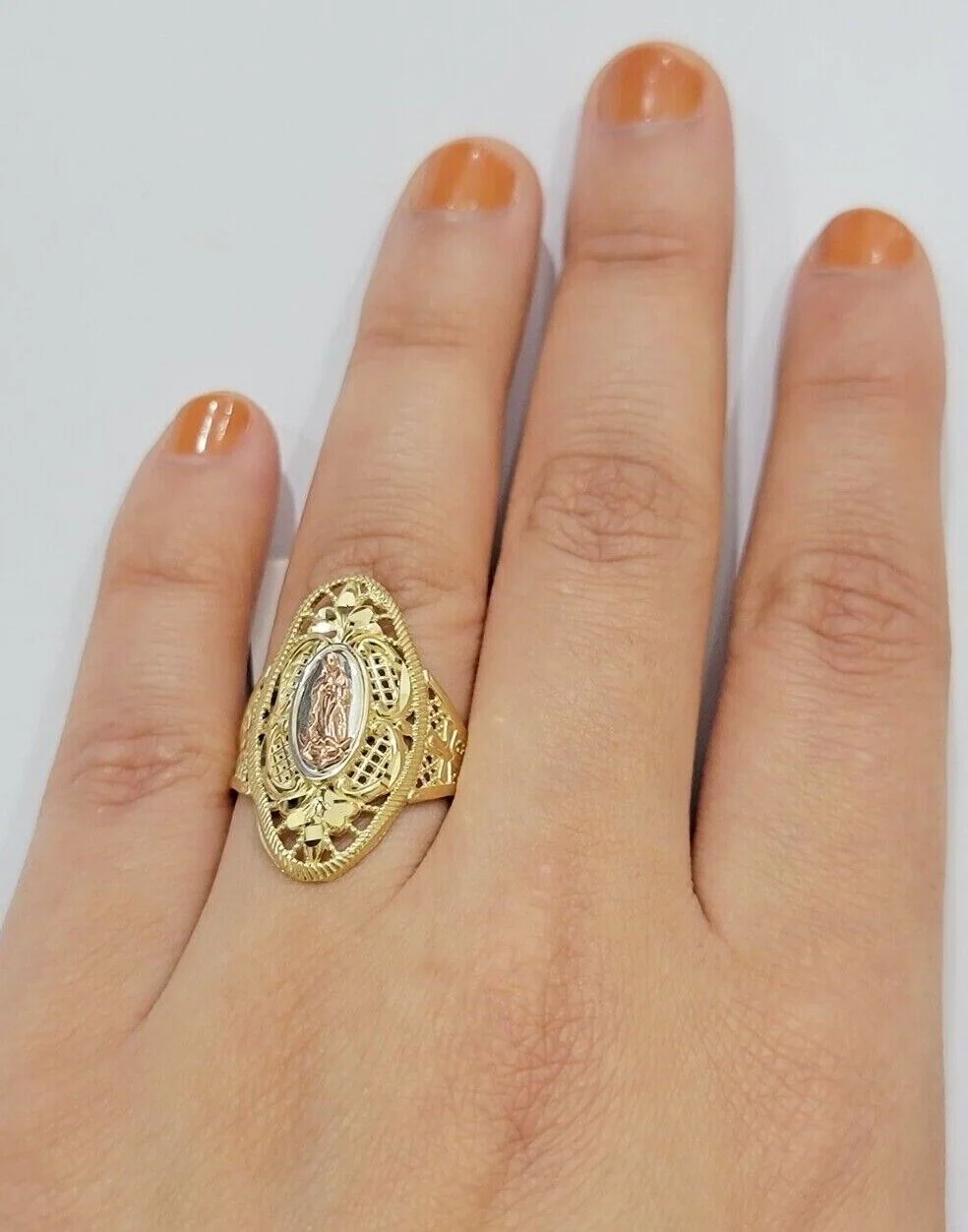 Ladies Ring 10k Yellow Gold Virgin Mary Cross 10KT REAL Gold Unique Size: 6 7 8 9 10 11&12 - Image 4