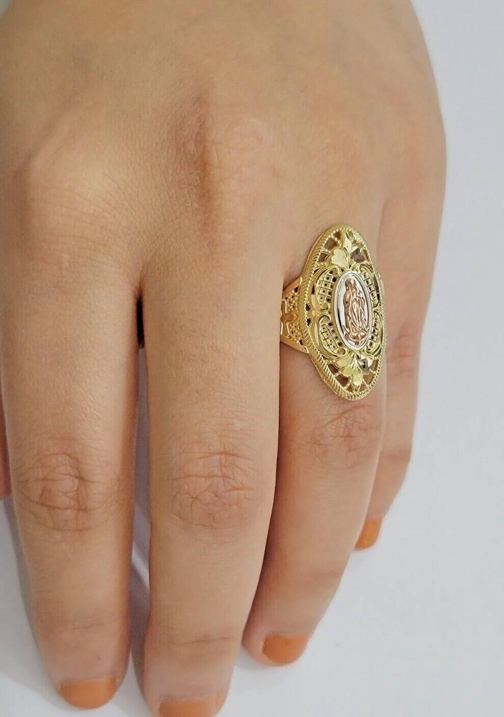 Ladies Ring 10k Yellow Gold Virgin Mary Cross 10KT REAL Gold Unique Size: 6 7 8 9 10 11&12 - Image 6