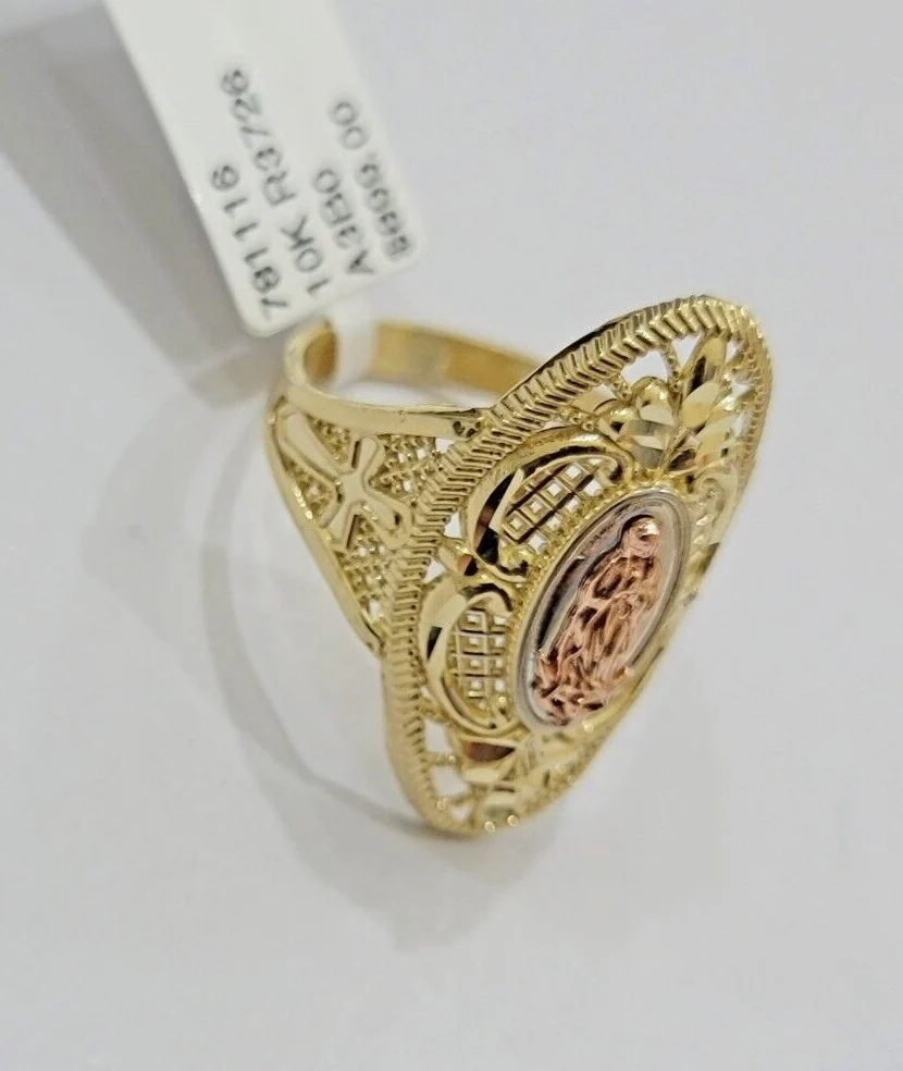Ladies Ring 10k Yellow Gold Virgin Mary Cross 10KT REAL Gold Unique Size: 6 7 8 9 10 11&12 - Image 9