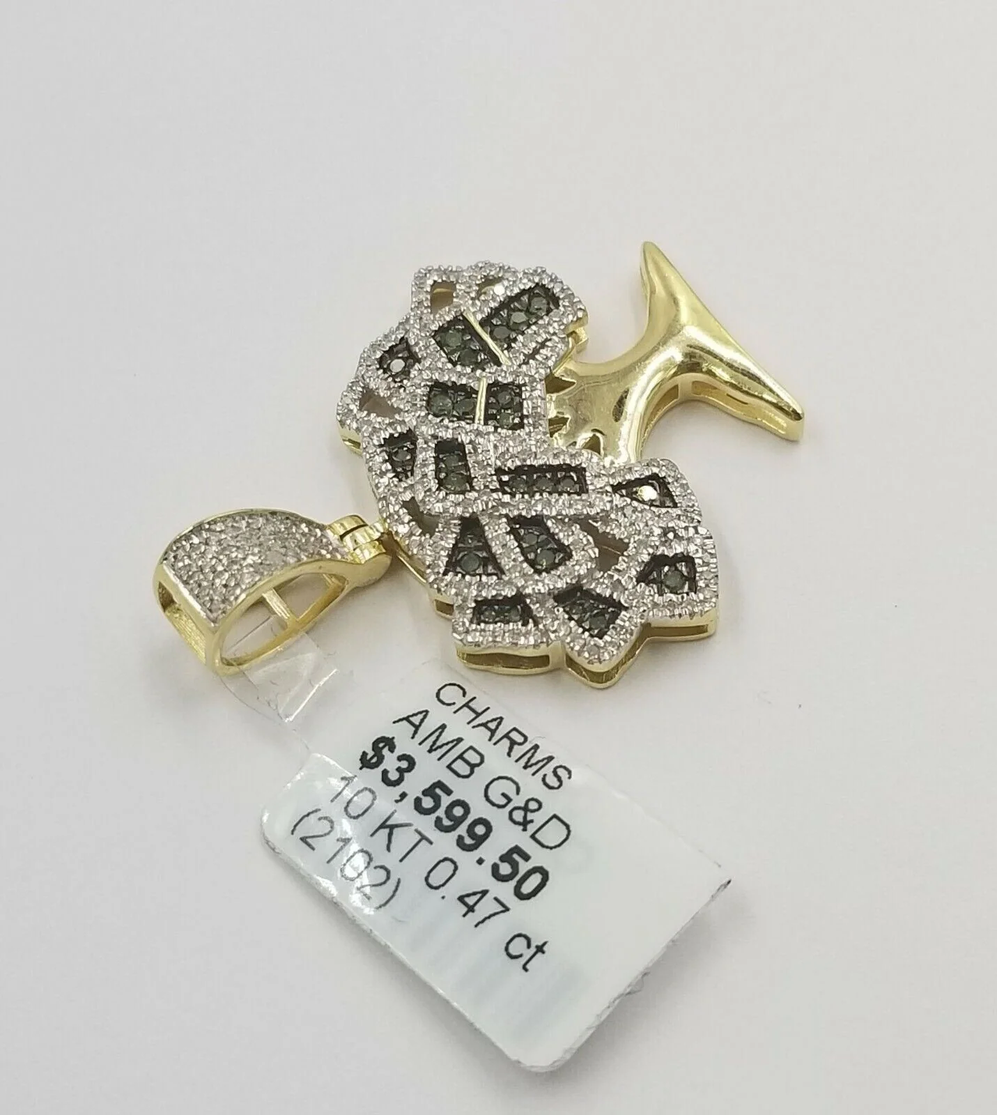 Money Tree charm Pendant REAL 10k Yellow Gold Genuine Natural Diamonds For Mens - Image 3