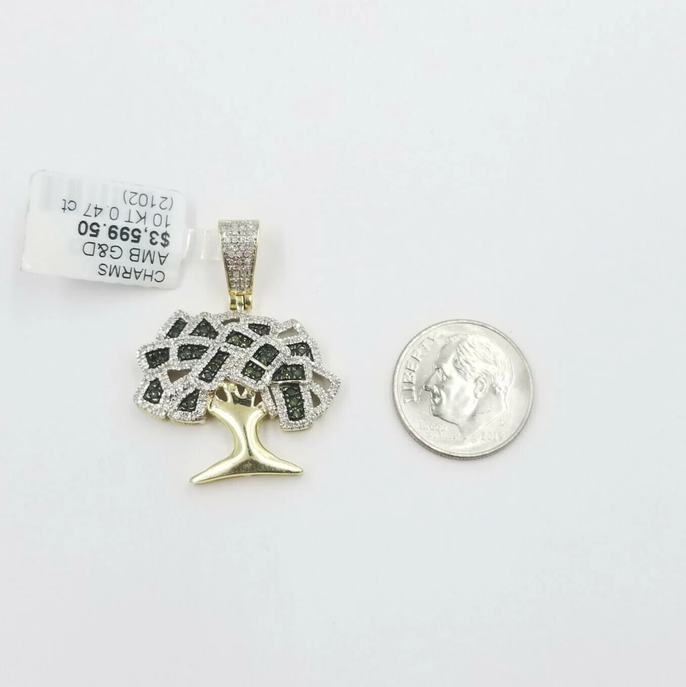 Money Tree charm Pendant REAL 10k Yellow Gold Genuine Natural Diamonds For Mens - Image 5