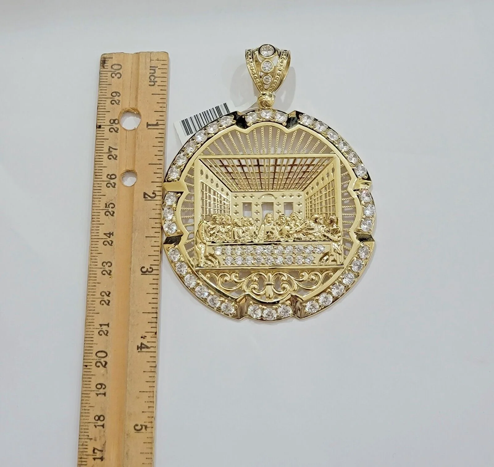 Real 10k Gold Charm Last Supper Pendant 10kt Yellow Gold With Stones Mens, Jesus - Image 3