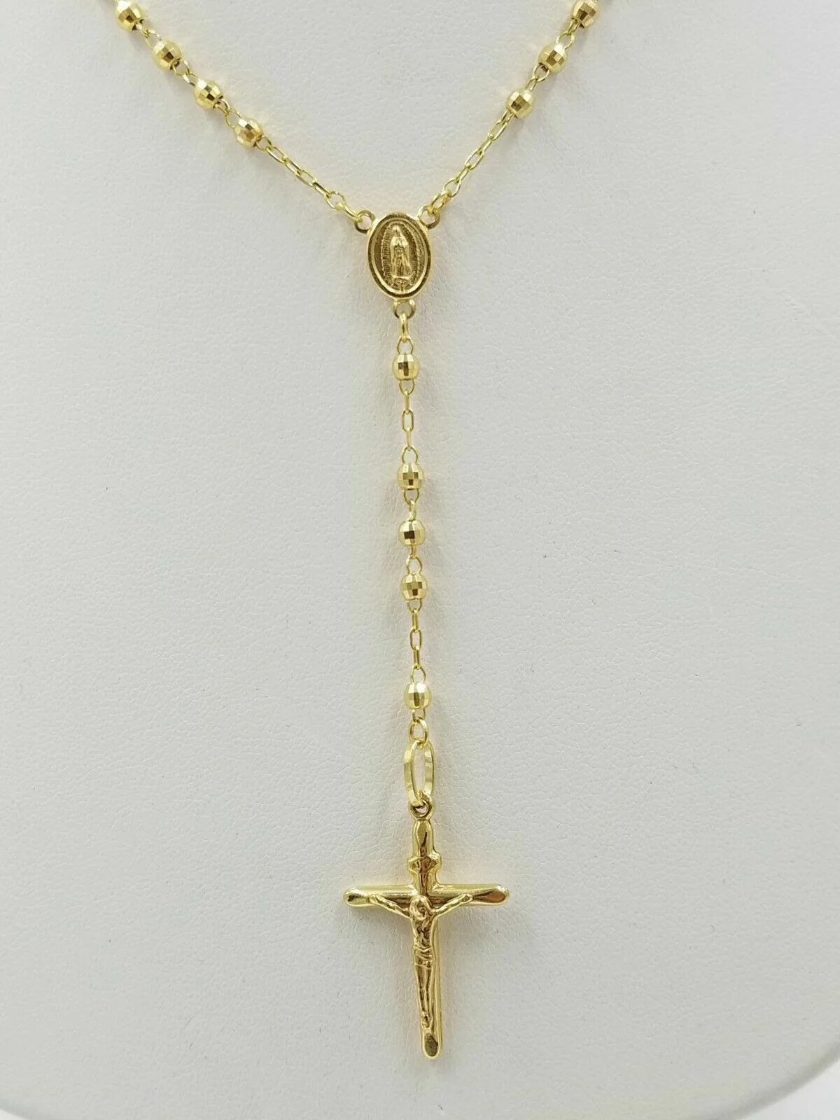 Real 10k Gold Rosary Necklace Ladies Chain 18" with 6" extension Yellow Gold ORO - Image 3