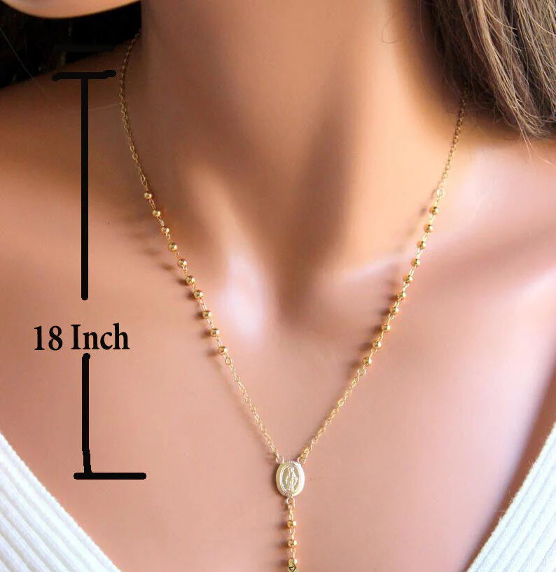 Real 10k Gold Rosary Necklace Ladies Chain 18" with 6" extension Yellow Gold ORO - Image 4
