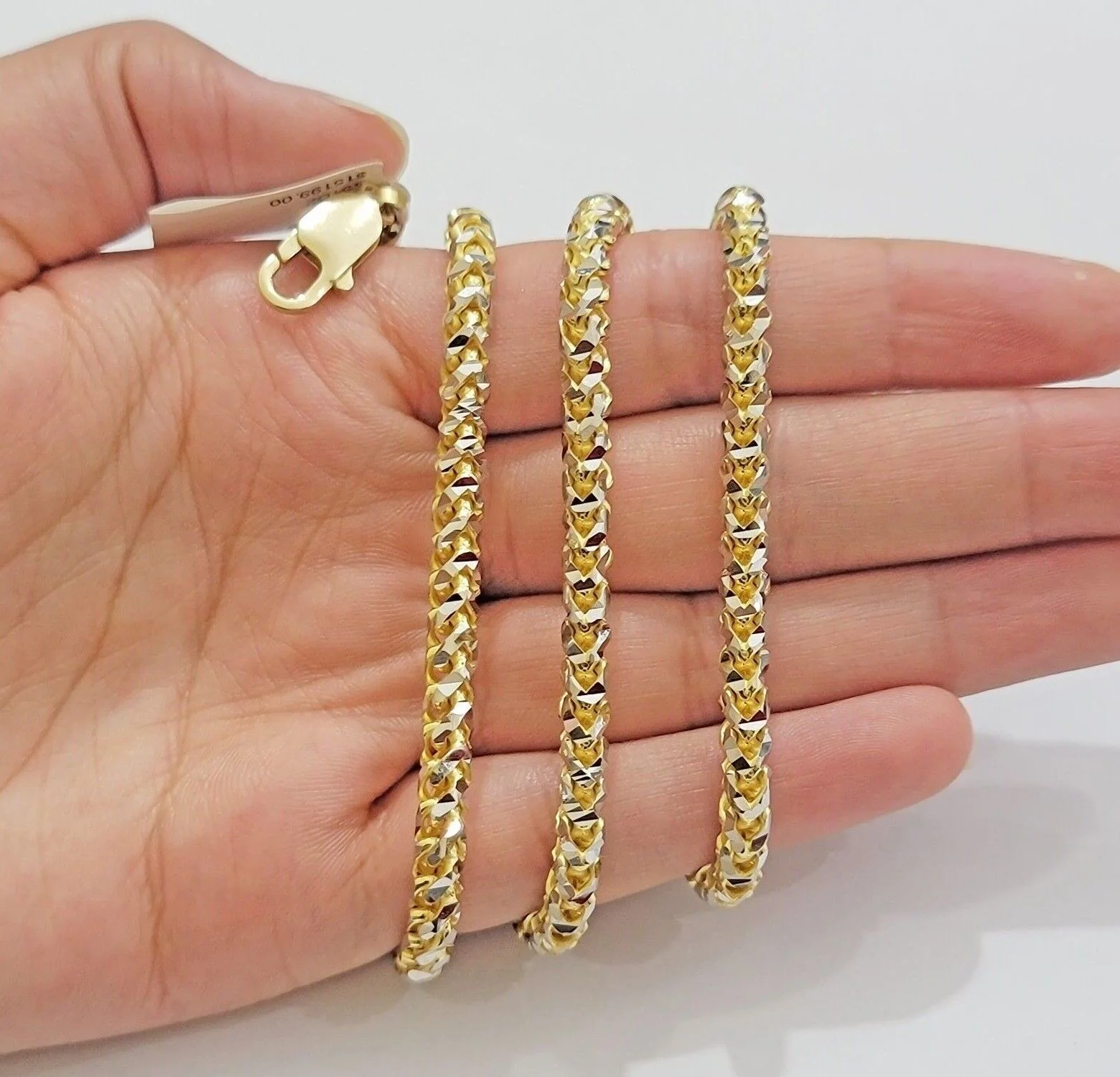 Real 10k Gold Solid Palm Chain Necklace Diamond cut 4.5mm 24" 10kt Unique Design - Image 4