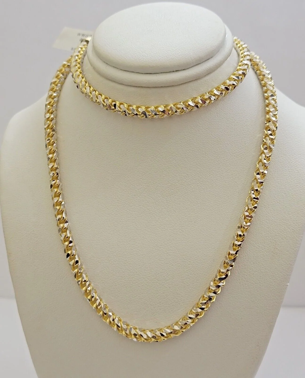 Real 10k Gold Solid Palm Chain Necklace Diamond cut 4.5mm 24" 10kt Unique Design - Image 5