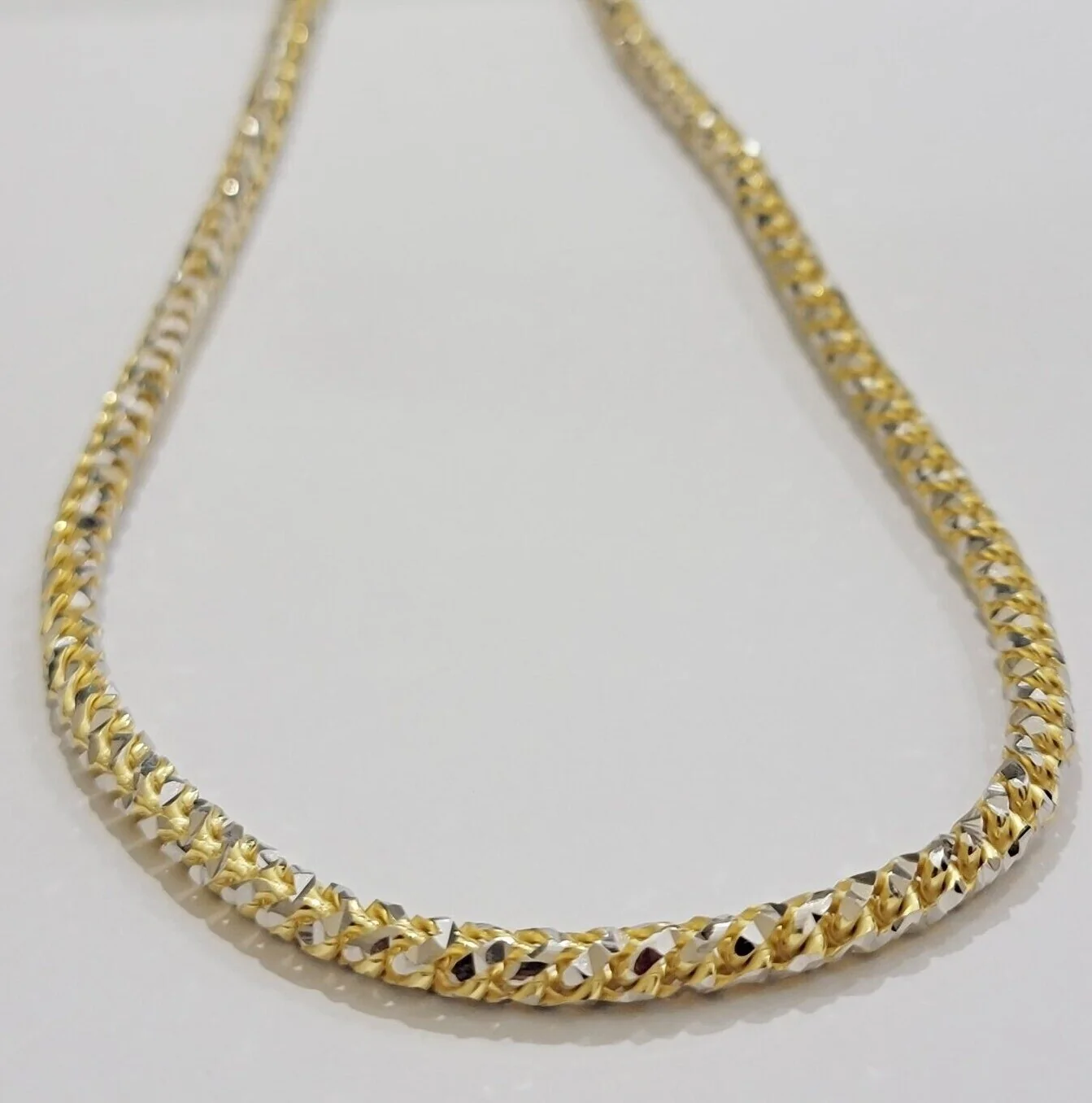 Real 10k Gold Solid Palm Chain Necklace Diamond cut 4.5mm 24" 10kt Unique Design - Image 7