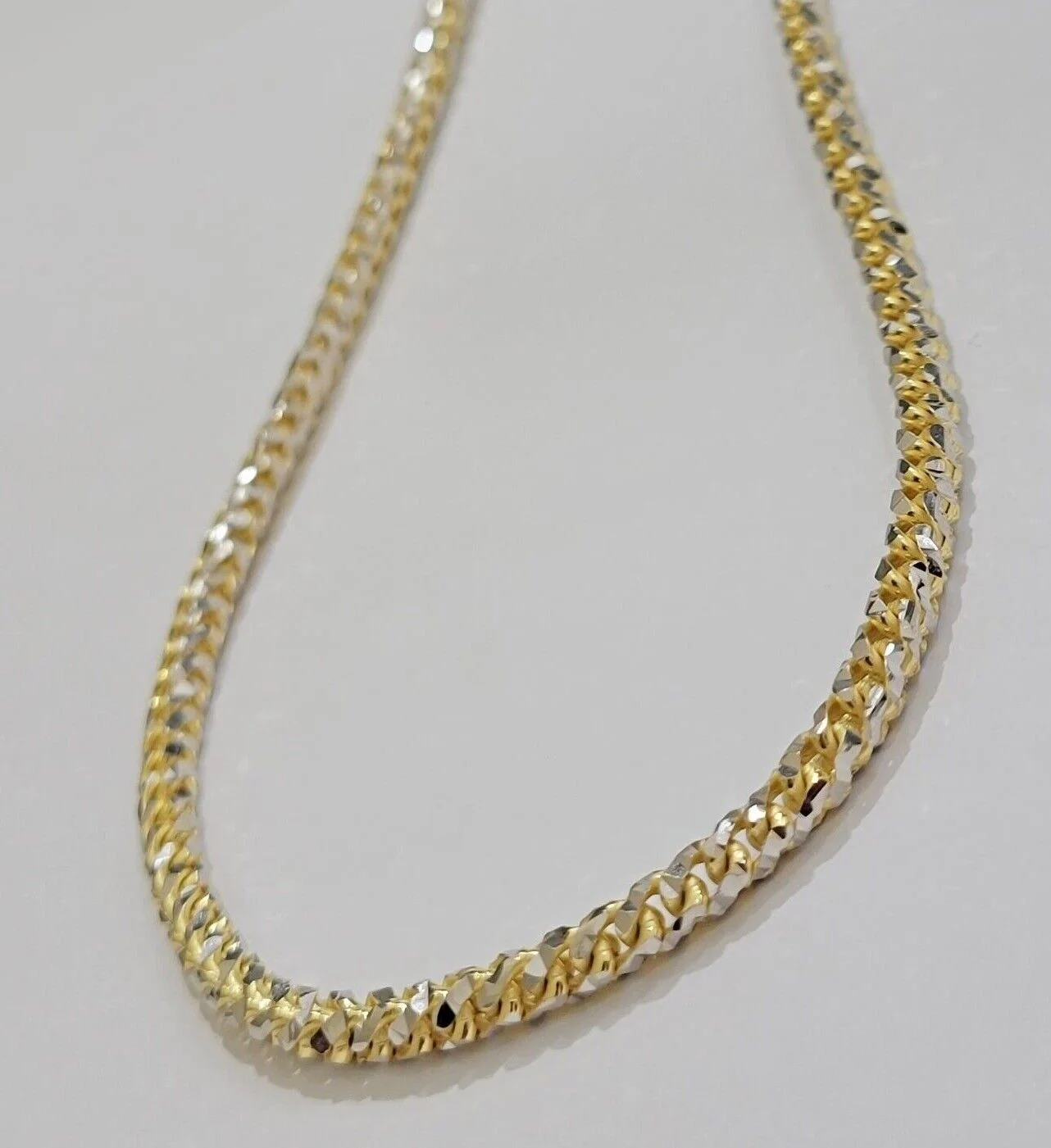 Real 10k Gold Solid Palm Chain Necklace Diamond cut 4.5mm 24" 10kt Unique Design - Image 9