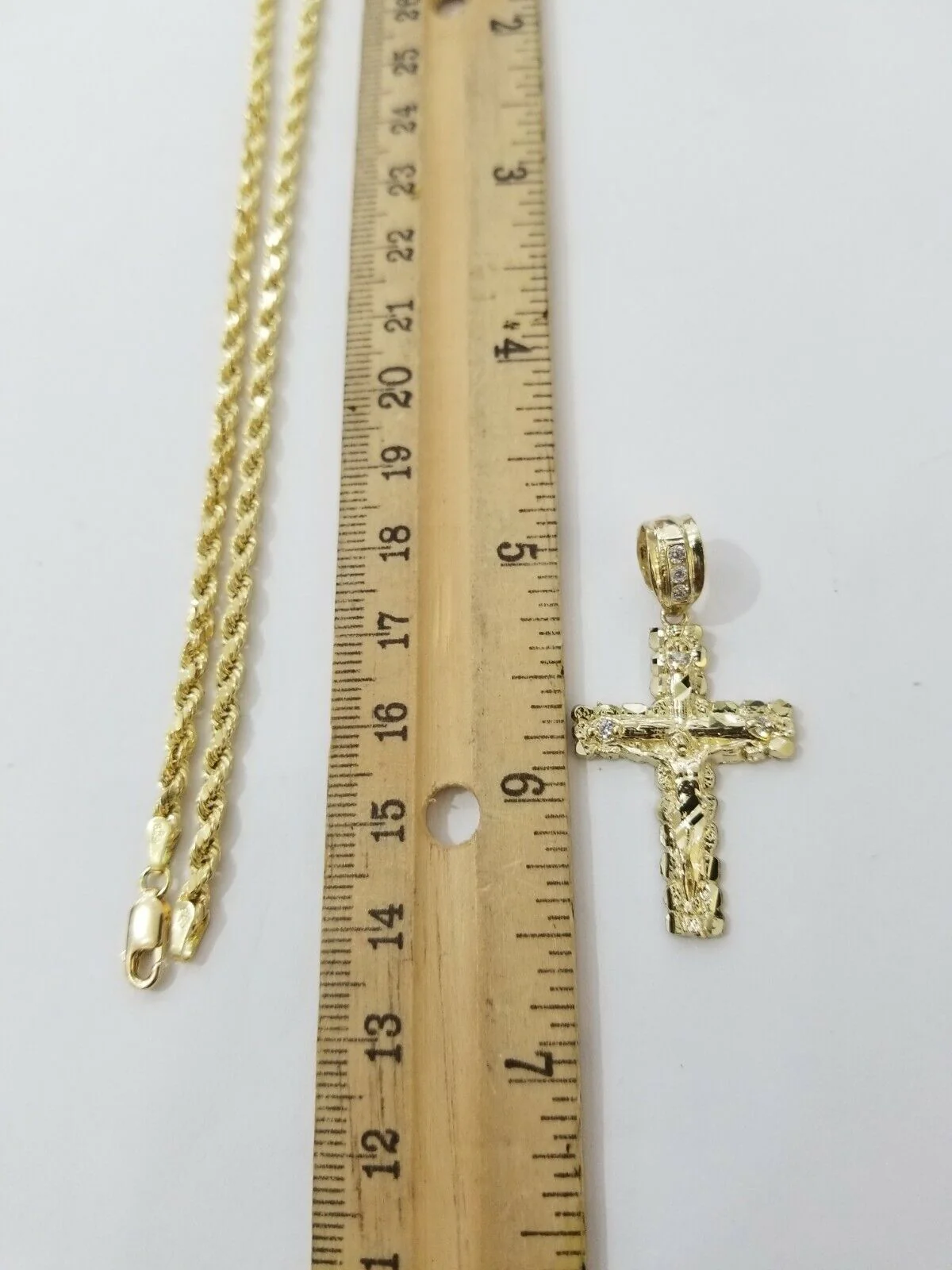REAL 10k Rope Chain And Cross Charm Pendant 3mm Necklace Jesus Cross Set 16"-28" - Image 5