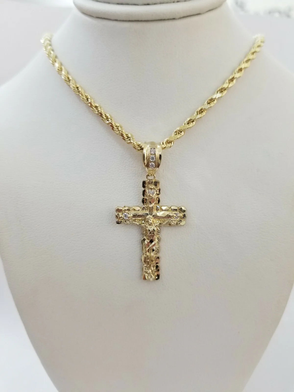 REAL 10k Rope Chain And Cross Charm Pendant 3mm Necklace Jesus Cross Set 16"-28" - Image 7