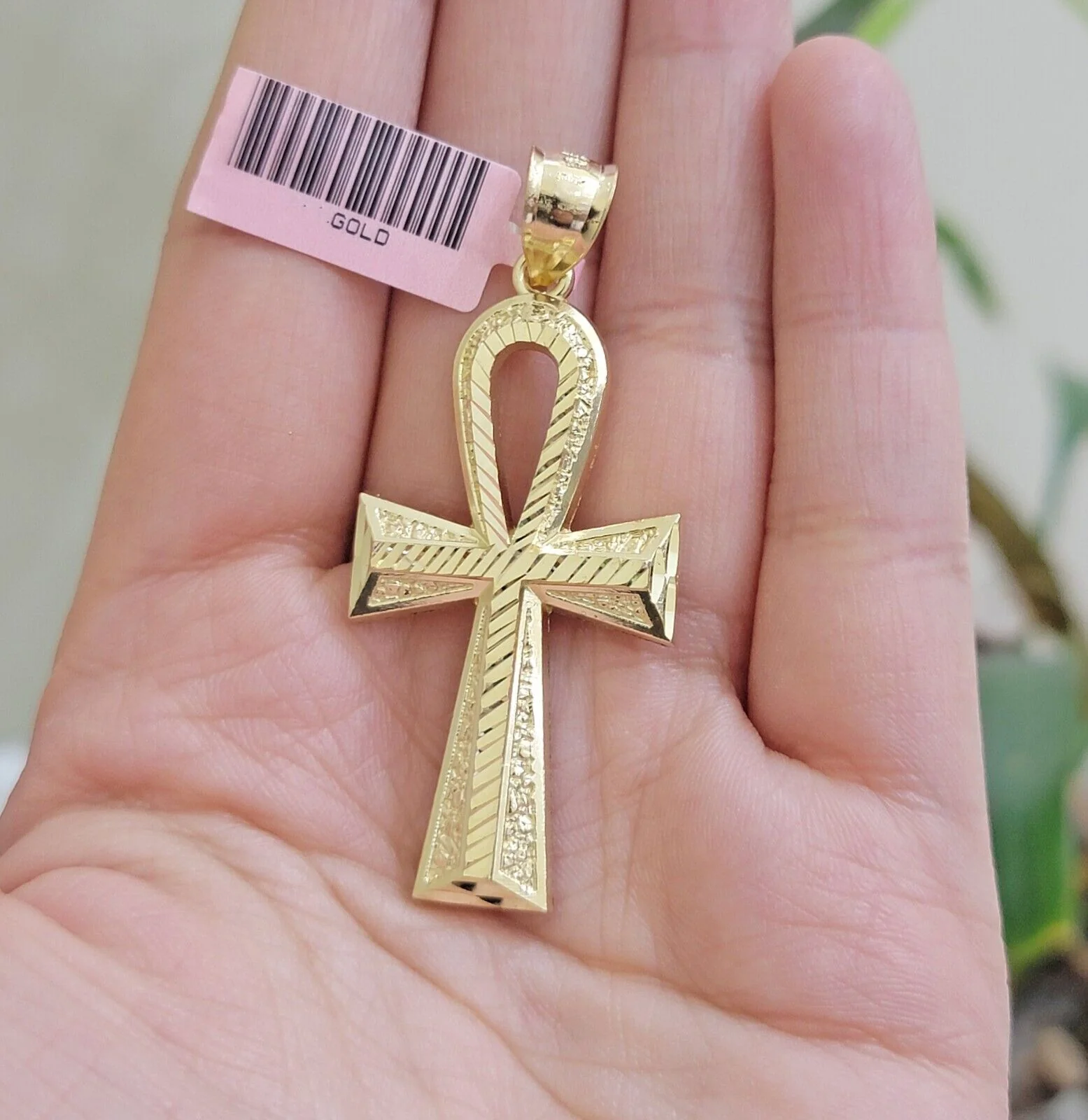 Real 10k Yellow Gold Ankh charm pendant 2.2 Inches Diamond Cuts Charm for Chains - Image 5