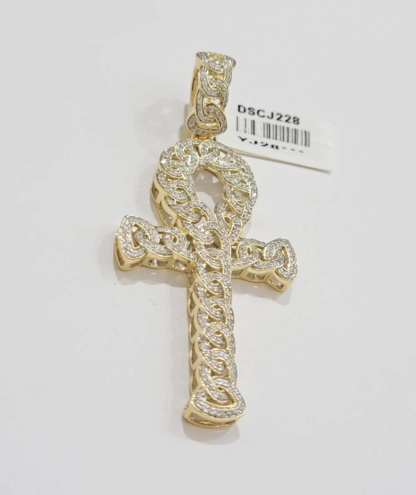 Real 10k Yellow Gold Diamond Ankh Cross Charm Pendant 1.08 CT Mens 2.5Inch - Image 3