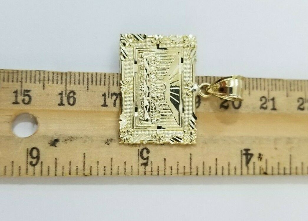 REAL 10k Yellow Gold Rope Chain Last Supper Charm Pendant SET 3mm Necklace 18-28 - Image 4