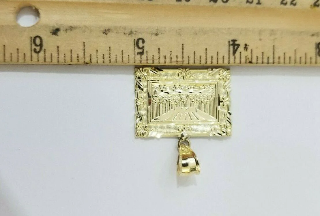 REAL 10k Yellow Gold Rope Chain Last Supper Charm Pendant SET 3mm Necklace 18-28 - Image 5