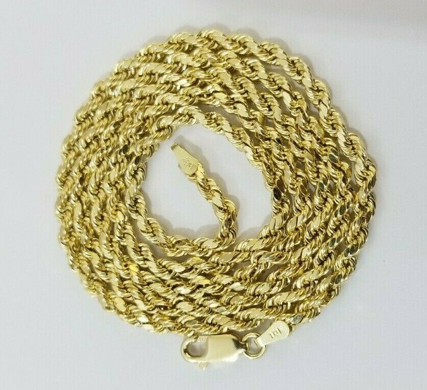 REAL 10k Yellow Gold Rope Chain Last Supper Charm Pendant SET 3mm Necklace 18-28 - Image 7