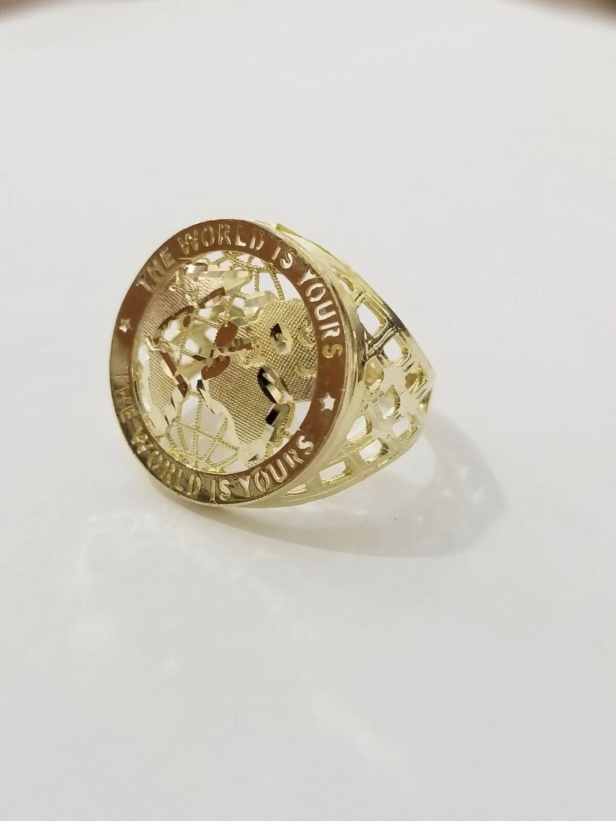 Real 10k Yellow Gold World Map Mens Ring The World Is Yours Engraved Ring Unique Size: 6 7 8 9 10 11&12 - Image 4