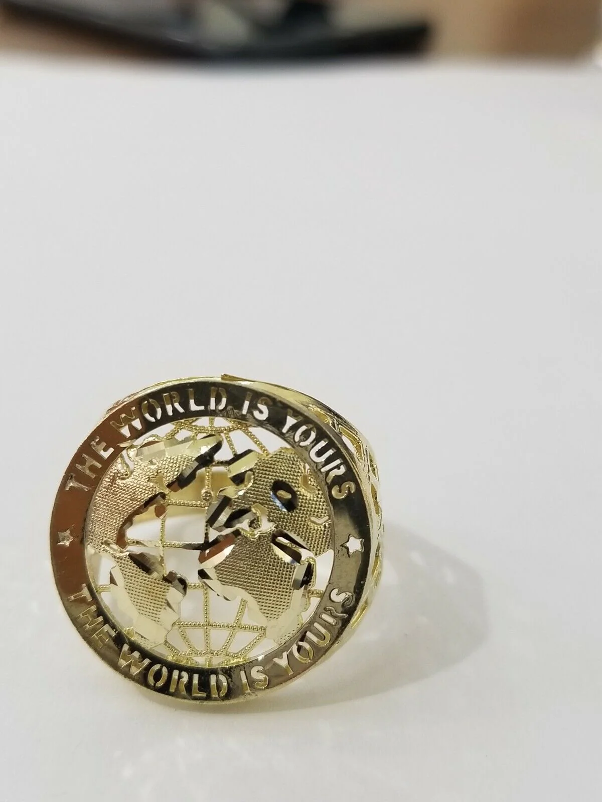 Real 10k Yellow Gold World Map Mens Ring The World Is Yours Engraved Ring Unique Size: 6 7 8 9 10 11&12 - Image 5