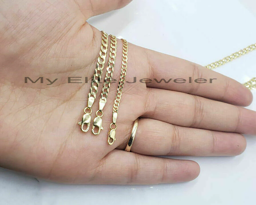 Real 14k Gold Chain Solid Cuban Curb Link Bracelet Necklace 3mm-10mm 7"-30" 14kt - Image 3