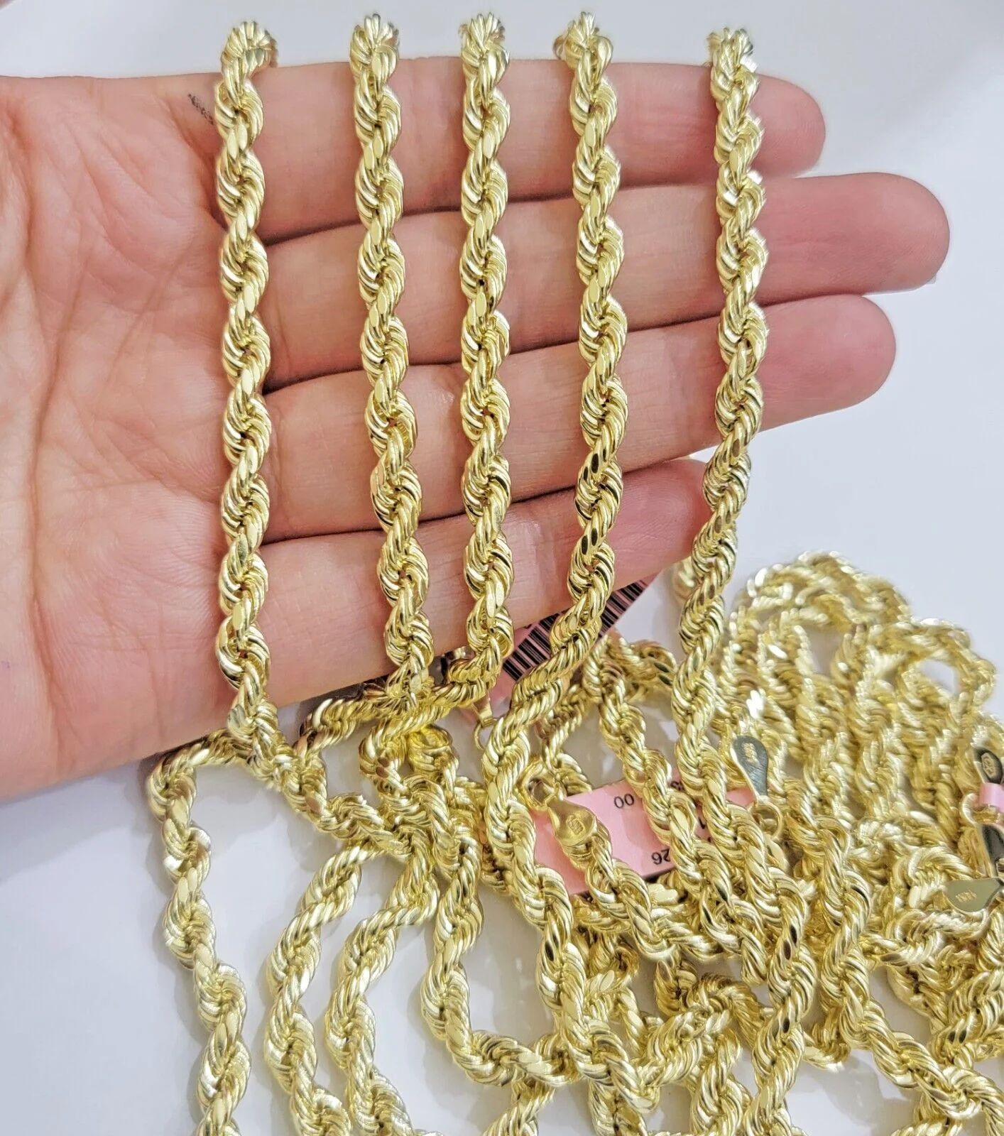 Real 14k Gold Rope chain 20 Inch 5mm Diamond Cuts 14kt Yellow Gold Men Women - Image 3
