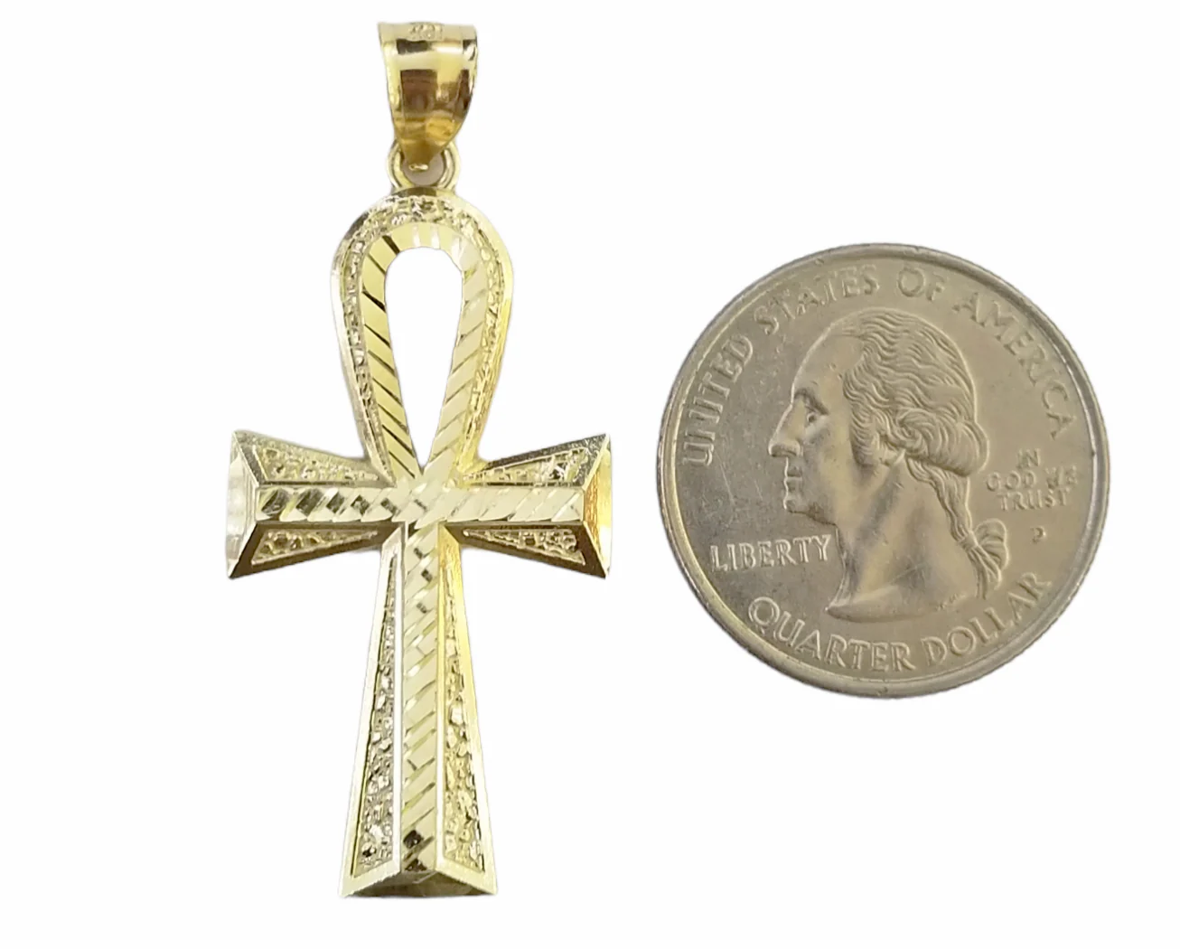 Real 14k Yellow Gold Ankh charm pendant 2.2 Inches Diamond Cuts Charm for Chains - Image 6