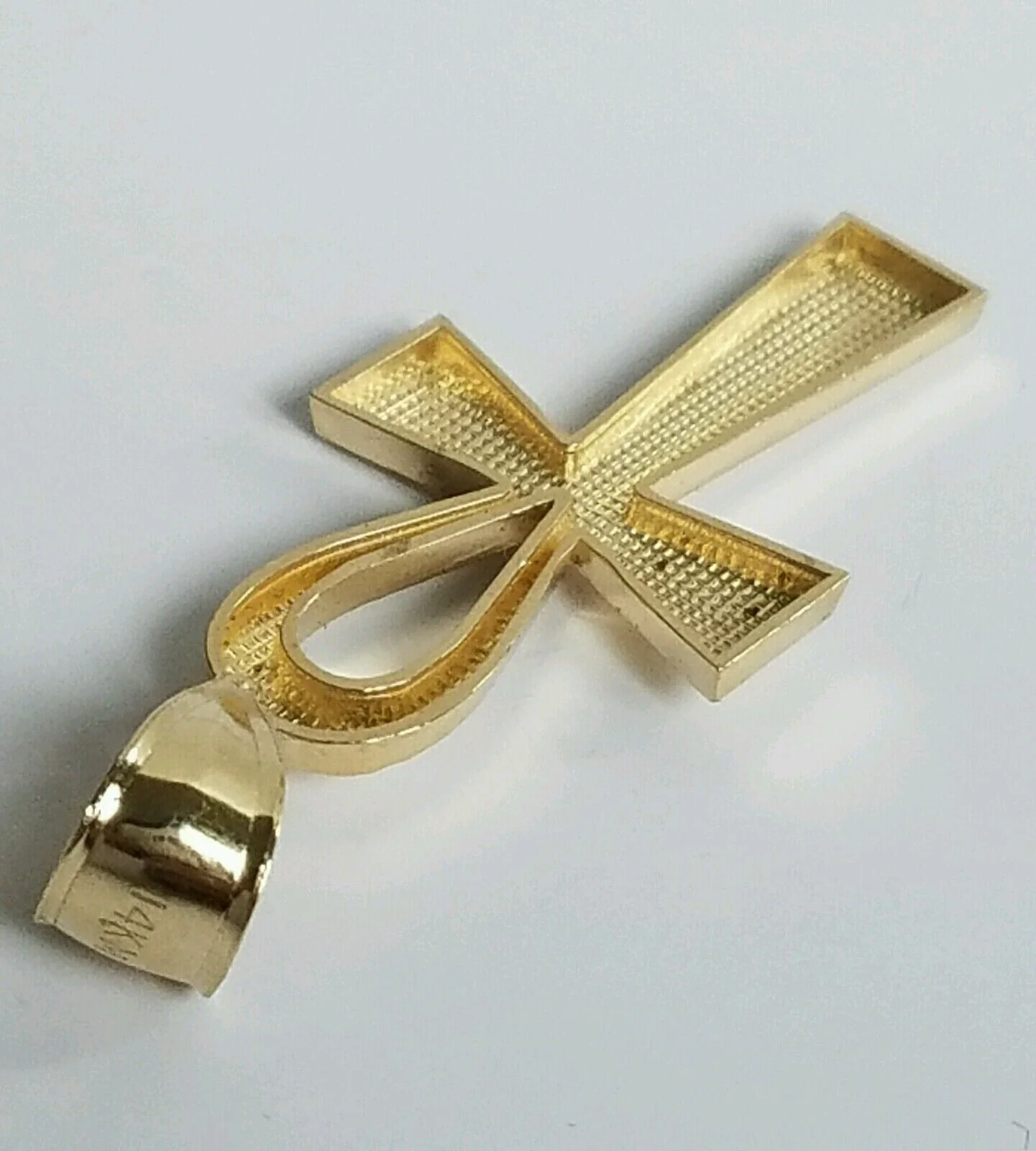 Real 14k Yellow Gold Ankh charm pendant 2.2 Inches Diamond Cuts Charm for Chains - Image 7