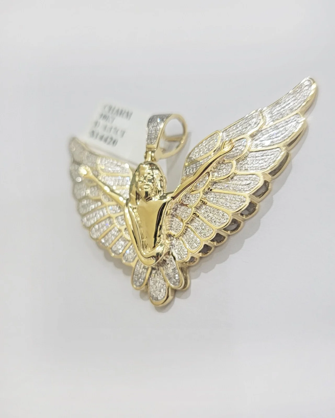 Real Gold Diamond Angel Wing Charm Pendant 10k yellow Gold 1.17 CT Mens 1.5 Inch - Image 3