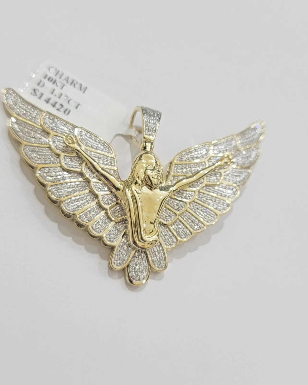 Real Gold Diamond Angel Wing Charm Pendant 10k yellow Gold 1.17 CT Mens 1.5 Inch - Image 4