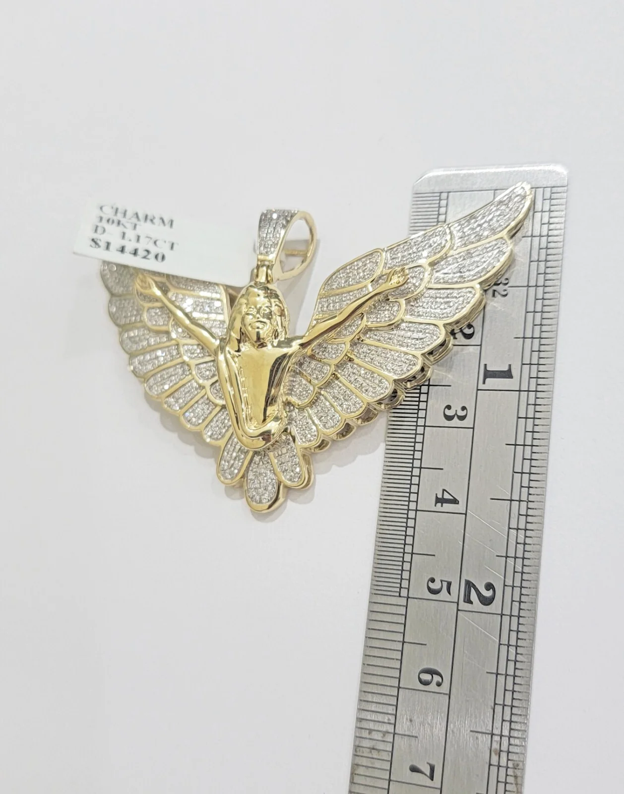 Real Gold Diamond Angel Wing Charm Pendant 10k yellow Gold 1.17 CT Mens 1.5 Inch - Image 5