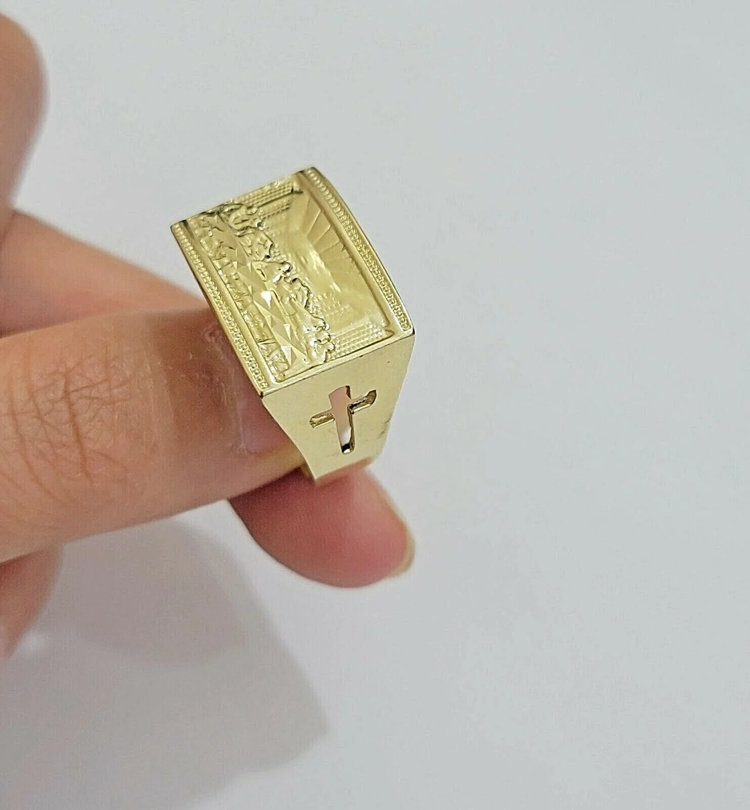 Solid 10k Yellow Gold Ring Last Supper Style  Casual, Pinky, Square, REAL 10kt Size: 6 7 8 9 10 11&12 - Image 4