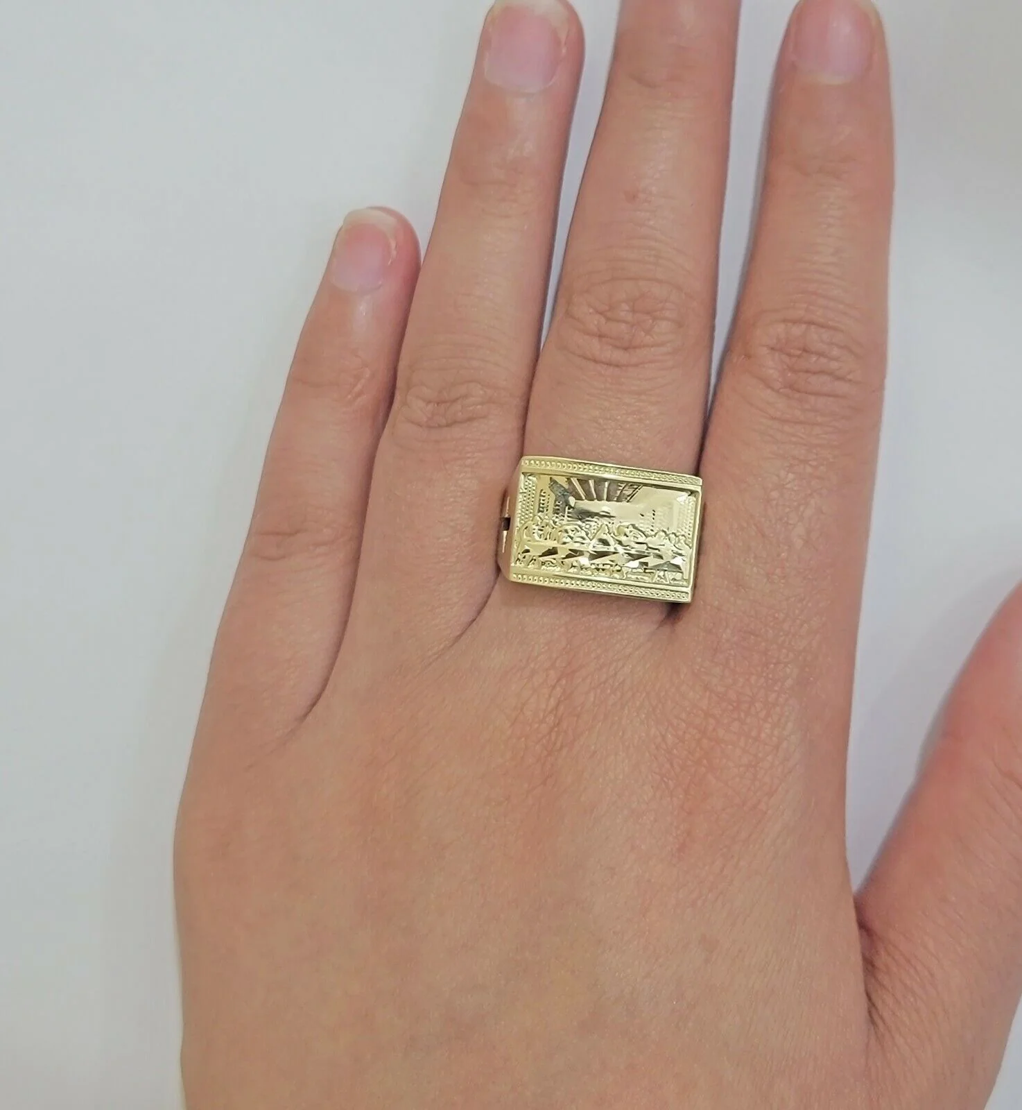 Solid 10k Yellow Gold Ring Last Supper Style  Casual, Pinky, Square, REAL 10kt Size: 6 7 8 9 10 11&12 - Image 5