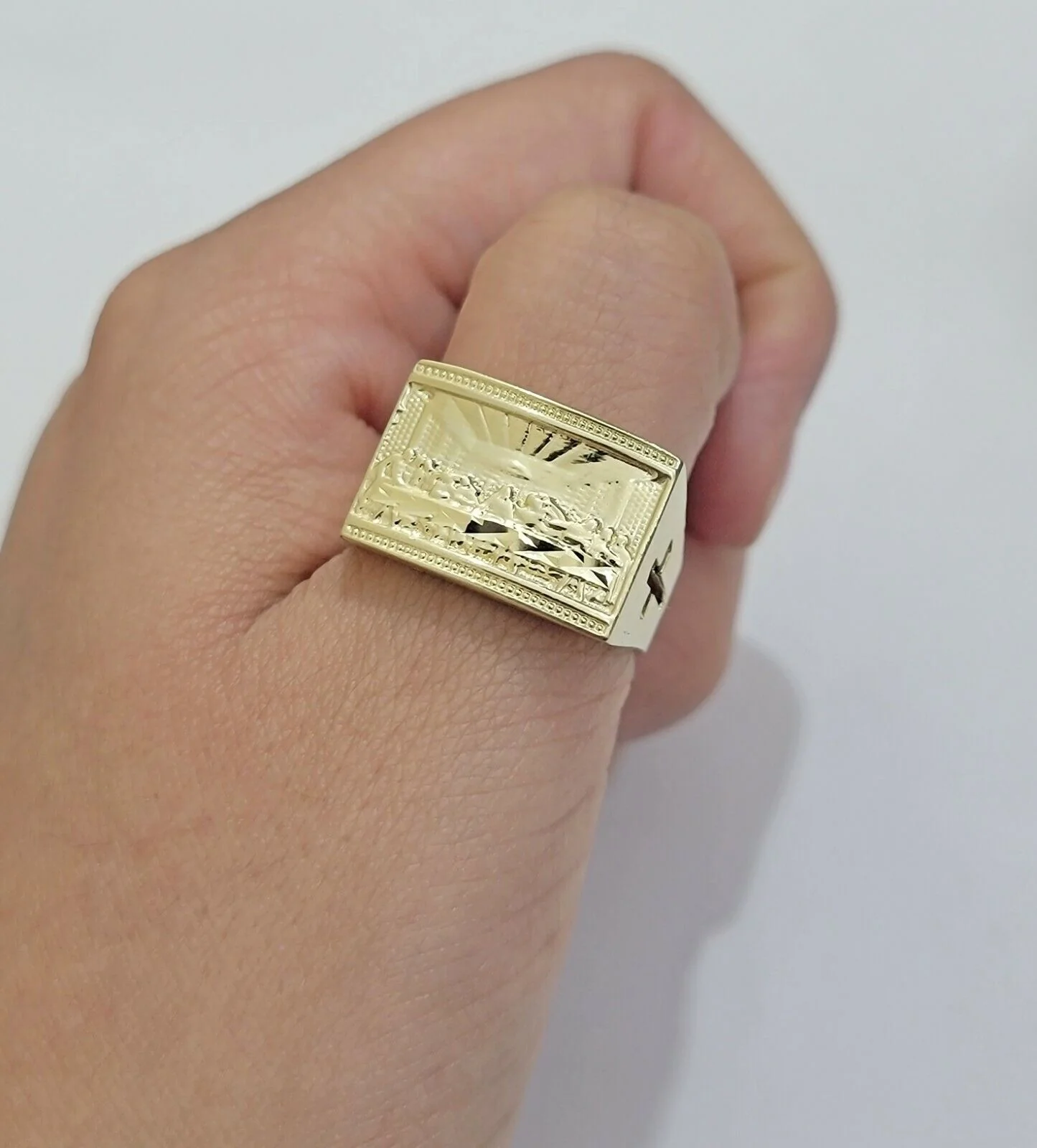 Solid 10k Yellow Gold Ring Last Supper Style  Casual, Pinky, Square, REAL 10kt Size: 6 7 8 9 10 11&12 - Image 6
