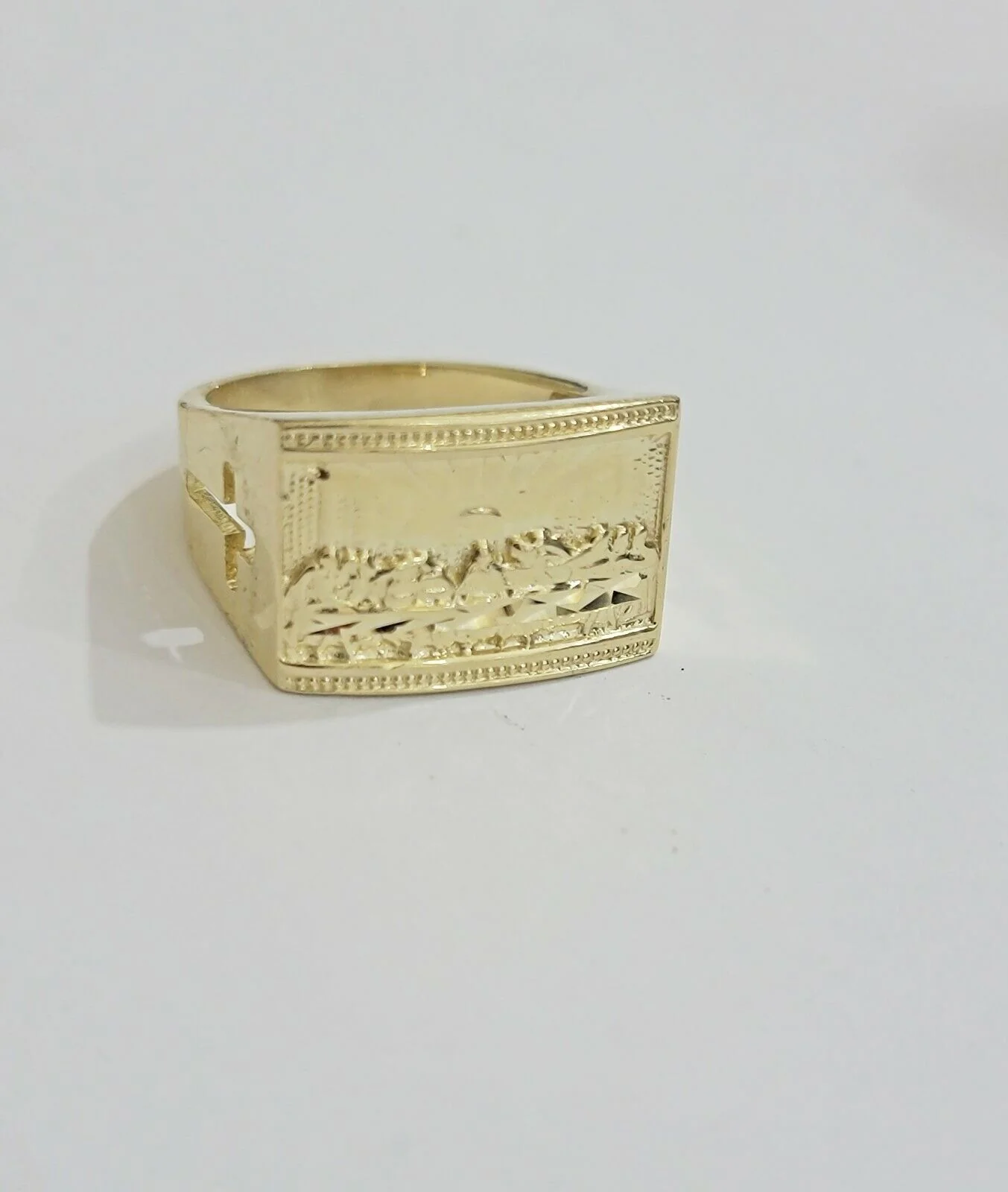 Solid 10k Yellow Gold Ring Last Supper Style  Casual, Pinky, Square, REAL 10kt Size: 6 7 8 9 10 11&12 - Image 7
